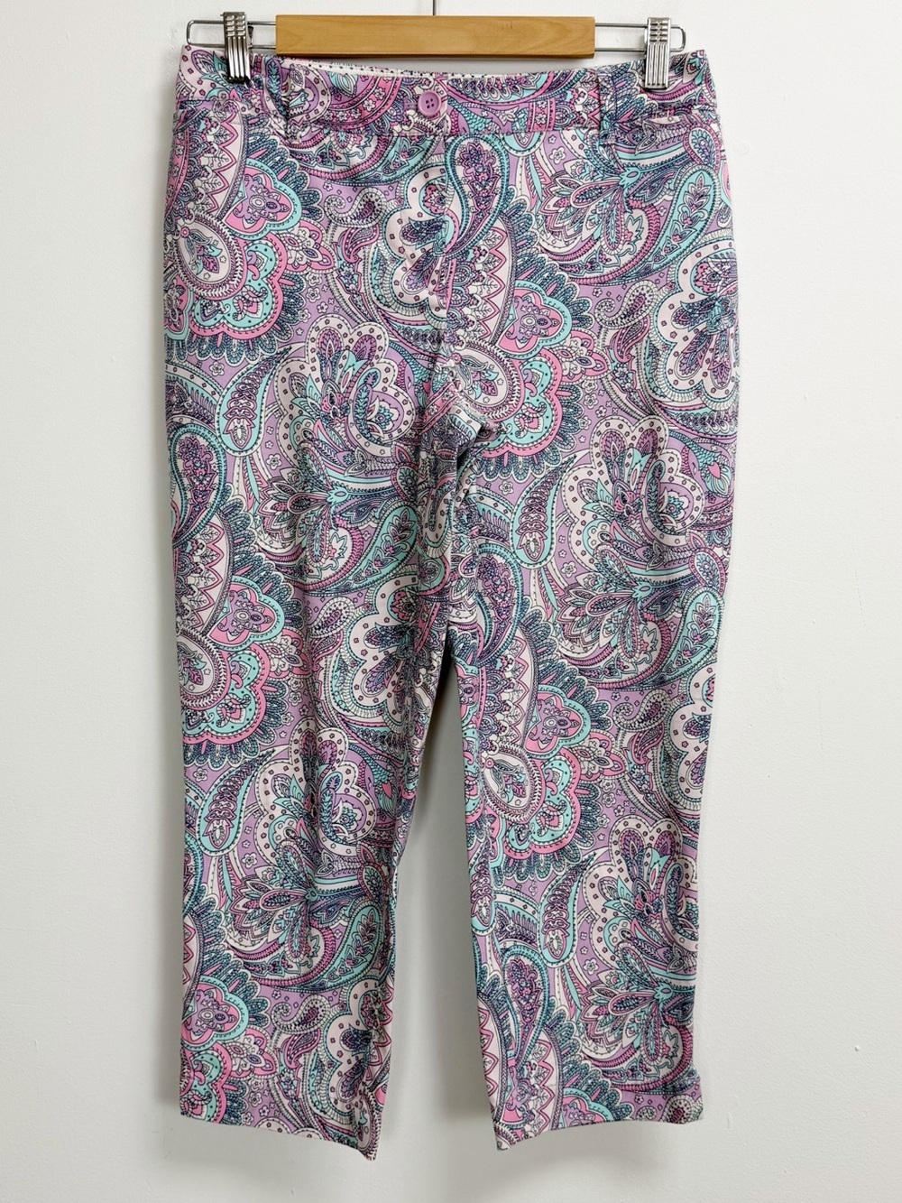 Talbots Pants 4P Womens Perfect Crop Purple Pink Blue Multicolor Paisley
